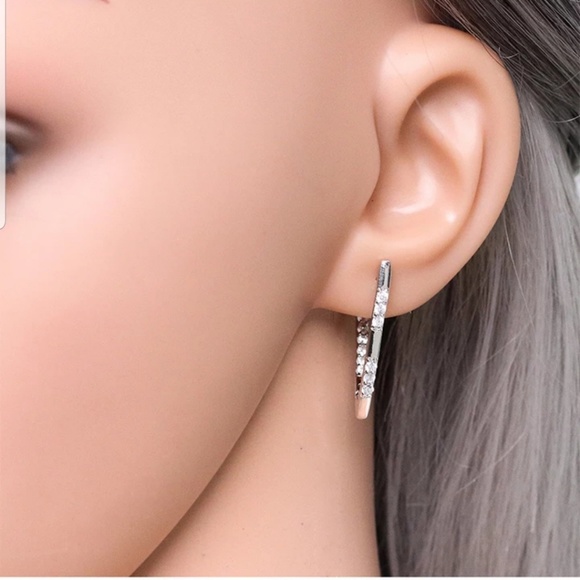 V Shaped Copper Brilliant CZ Hoop Earrings - Picture 2 of 8